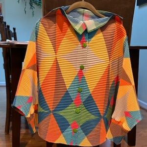 NESLAY PARIS PLISSE COLORFUL PLEATED  CAPE JACKET (MIYAKE STYLE) NWT ONE SIZE